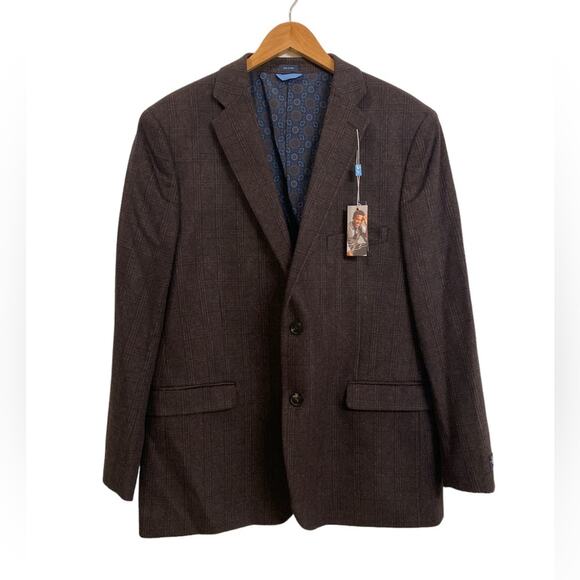MADE by Cam Newton Other - NWT Made by Cam Newton Brown Plaid Wool Blend Sport Coat Size 44R